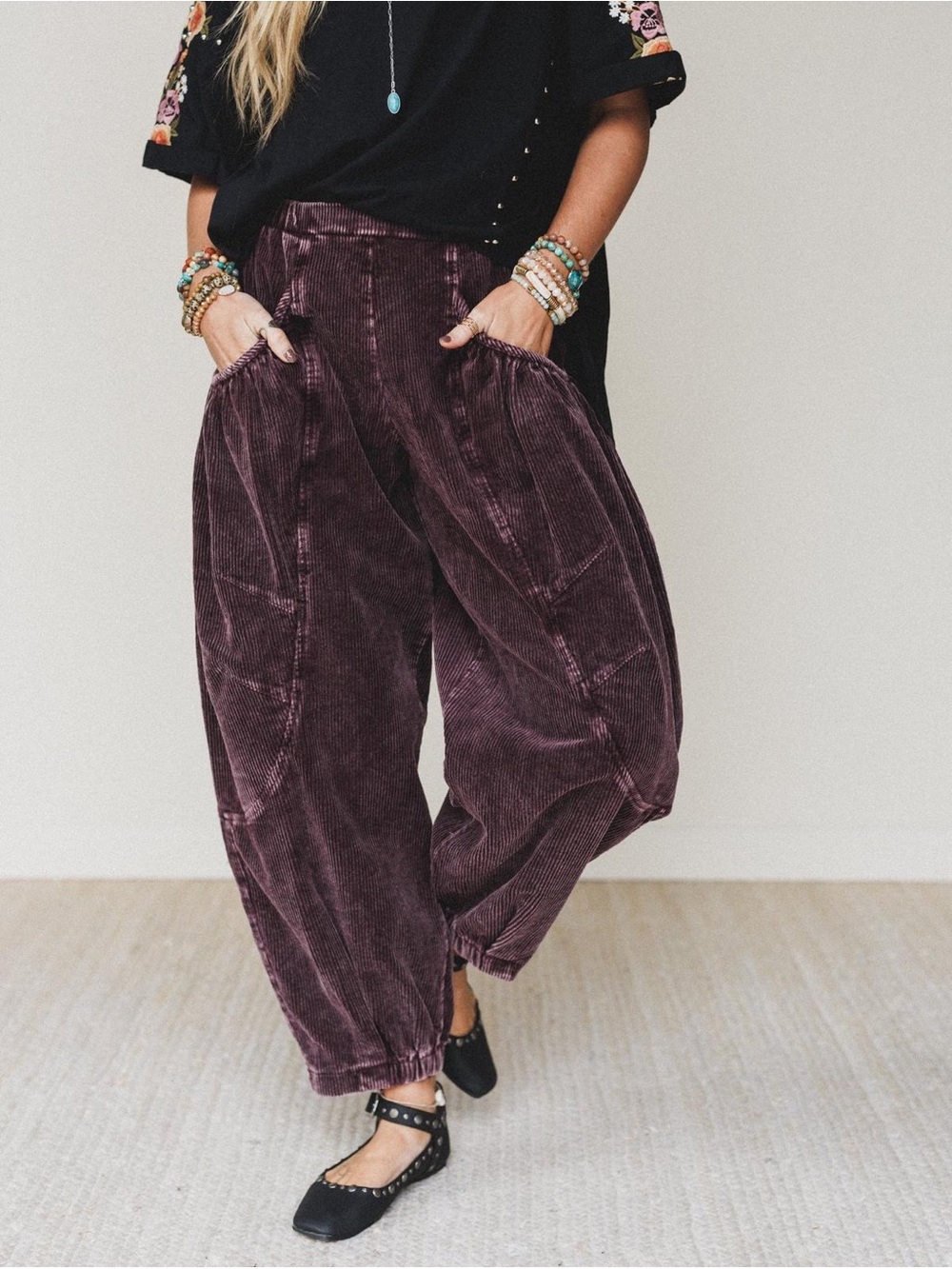 Davi & Dani The Nest Nora Gathered Barrel Corduroy Pant